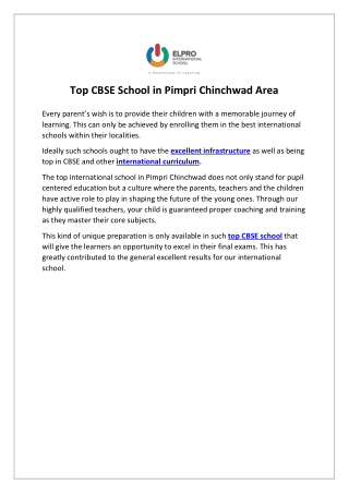 Top CBSE School in Pimpri Chinchwad Area