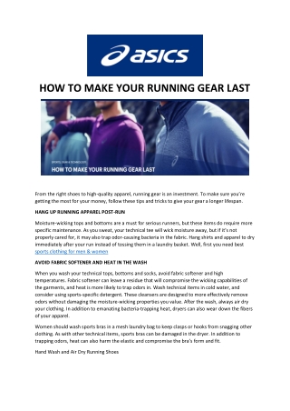 HOW TO MAKE YOUR RUNNING GEAR LAST