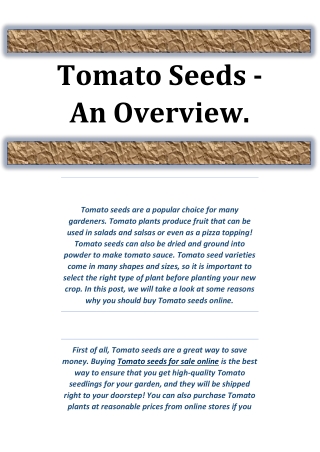 Tomato Seeds - An Overview