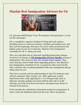 Mayfair Best Immigration Advisors for Uk