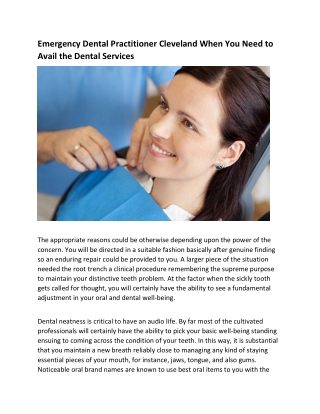 Emergency Dental Practitioner Cleveland When You Need to Avail the Dental