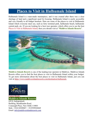 Places to Visit in Hulhumale Island