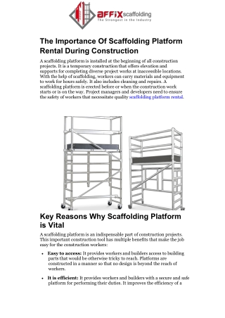 The Importance Of Scaffolding Platform Rental During Construction