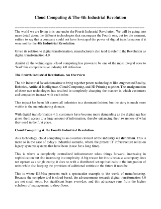 Cloud Computing & The 4th Industrial Revolution