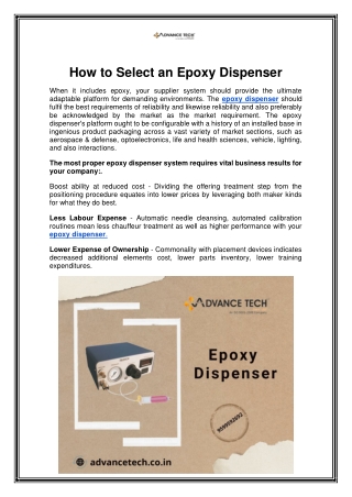 How to Select an Epoxy Dispenser