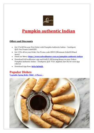 5% off - Pumpkin Authentic Indian Restaurant Southport Delivery, QLD