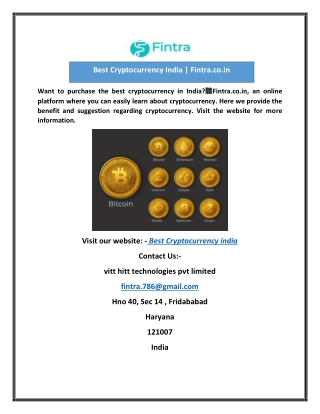 Best Cryptocurrency India | Fintra.co.in