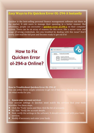 Easy Ways to Fix Quicken Error OL-294-A Instantly