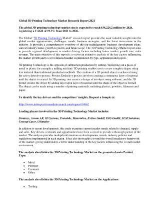 Global 3D Printing Technology Market Research Report 2021