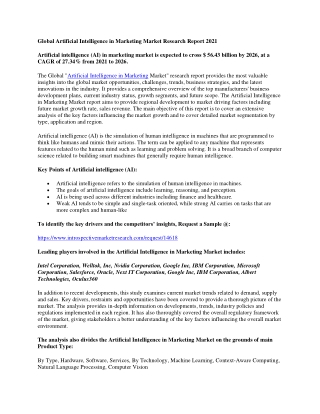 Global Artificial Intelligence in Marketing Market Research Report 2021