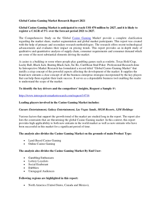 Global Casino Gaming Market Research Report 2021