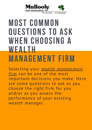 Most Common Questions To Ask When Choosing A Wealth Management Firm