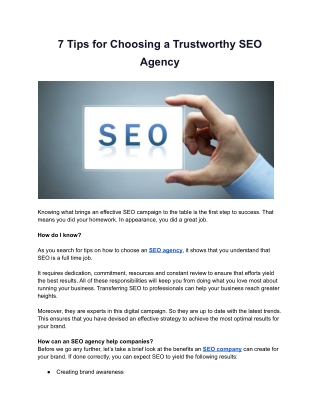 7 Tips for Choosing a Trustworthy SEO Agency