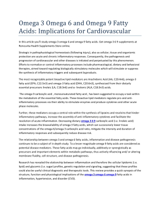 Omega 3 Omega 6 and Omega 9 Fatty Acids Implications for Cardiovascular