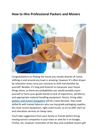 How to Hire Professional Packers and Movers