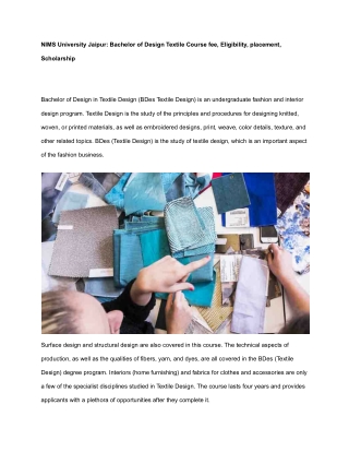 Bachelor of Design Textile Course at NIMS University Jaipur