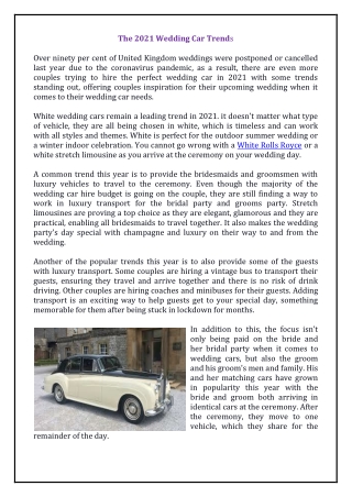 The 2021 Wedding Car Trends