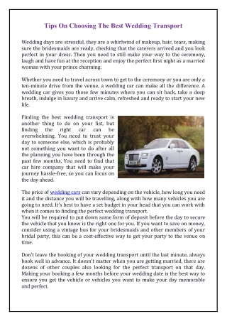 Tips On Choosing The Best Wedding Transport