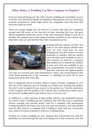 What Makes A Wedding Car Hire Company So Popular