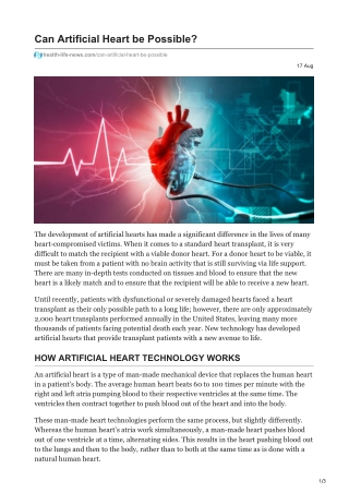 Can Artificial Heart be Possible?