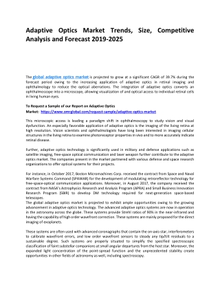 Adaptive Optics Market Trends, Size, Competitive Analysis and Forecast 2019-2025