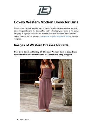Lovely Western Modern Dress for Girls