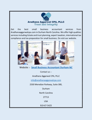 Small Business Accountant Durham NC | Aradhanaaggarwalcpa.com