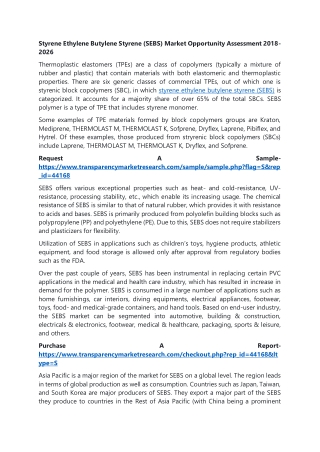 Styrene Ethylene Butylene Styrene (SEBS) Market Opportunity Assessment 2018-2026