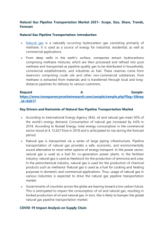 Natural Gas Pipeline Transportation Market 2031– Scope, Size, Share, Trends, For