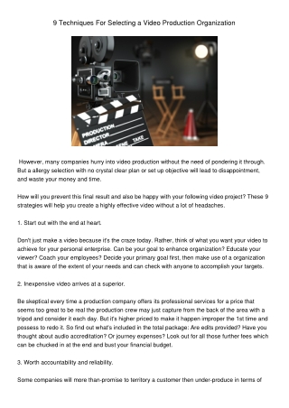 TechniquesForSelectingaVideoProductionOrganization