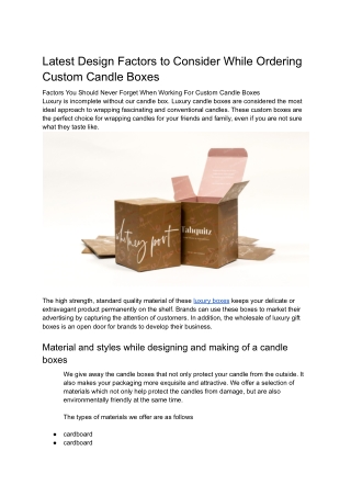 Latest Design Factors to Consider While Ordering Custom Candle Boxes