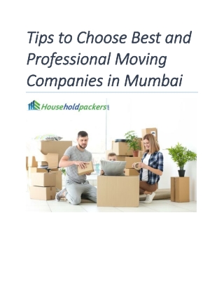 Tips to Choose Best and Professional Moving Companies in Mumbai