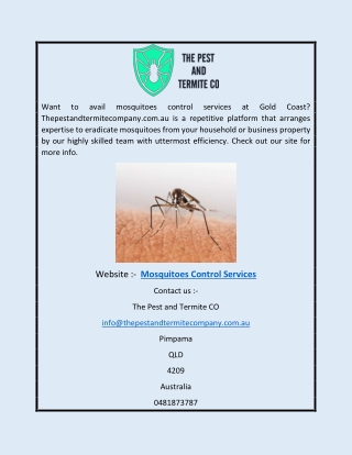 Mosquitoes Control Services | Thepestandtermitecompany.com.au