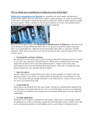Why are Nitrile gloves manufactures in Malaysia are best of their kind?