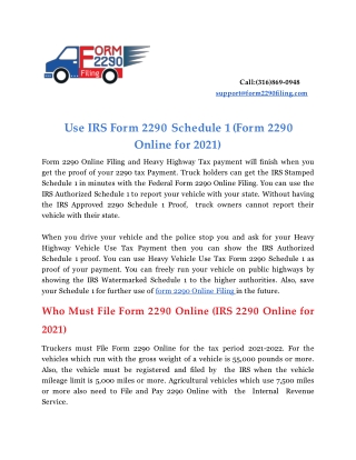 Use IRS Form 2290 Schedule 1 (Form 2290 Online for 2021)