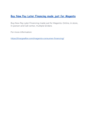 Magento Buy Now Pay Later Consumer Financing platform