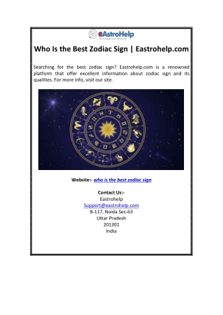 Who Is the Best Zodiac Sign Eastrohelp.com