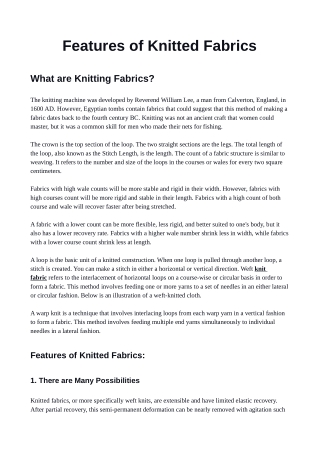 Features of Knitted Fabrics