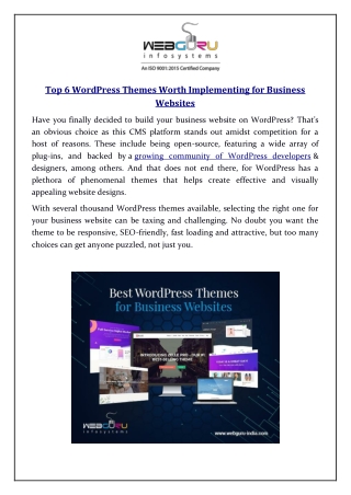 Top 6 WordPress Themes Worth Implementing for Business Websites