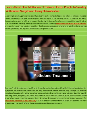 Learn About How Methadone Treatment Helps People InAvoiding Withdrawal Symptoms During Detoxification