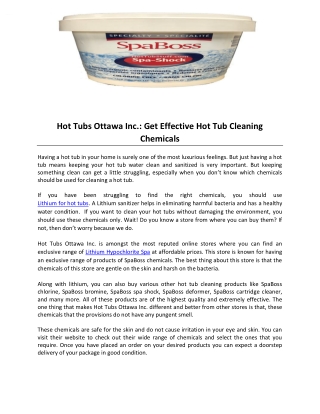 Hot Tubs Ottawa Inc- Get Effective Hot Tub Cleaning Chemicals