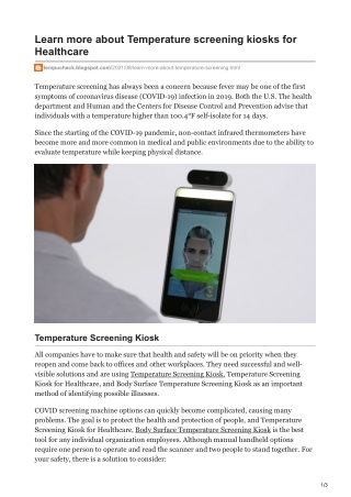 Learn more about Temperature screening kiosks for Healthcare