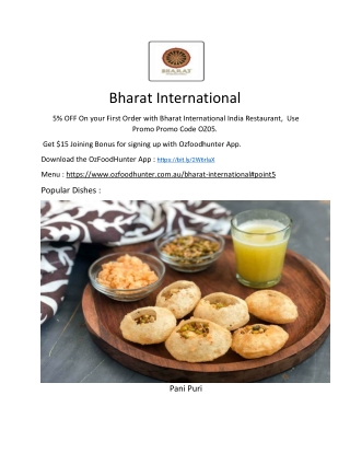5% Off - Bharat International indian restaurant Menu in Belconnen ACT