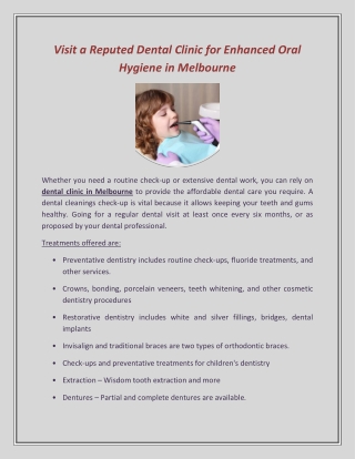 Visit a Reputed Dental Clinic for Enhanced Oral Hygiene in Melbourne