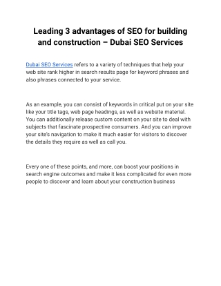 Leading 3 advantages of SEO for building and construction – Dubai SEO Services
