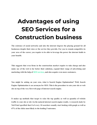 Advantages of using SEO Services for a Construction business