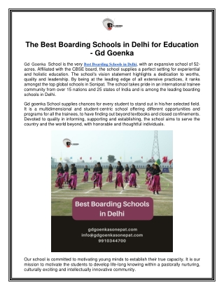The Best Boarding Schools in Delhi for Education - Gd Goenka