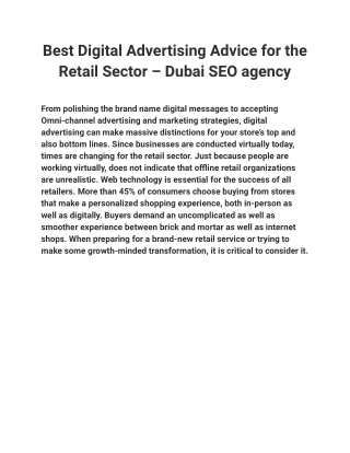 Best Digital Advertising Advice for the Retail Sector – Dubai SEO agency