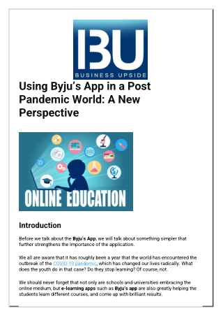 1 Using Byju’s App in a Post Pandemic World A New Perspective