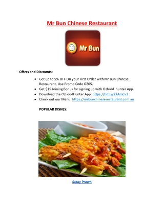 5% off - Mr Bun Chinese Restaurant Menu Perth, WA